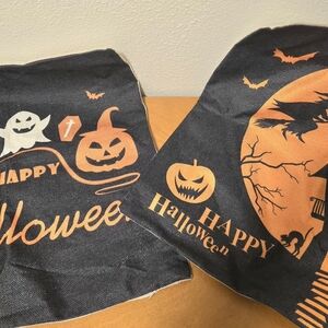 2 Halloween Themed Throw Pillow Covers Black Orange